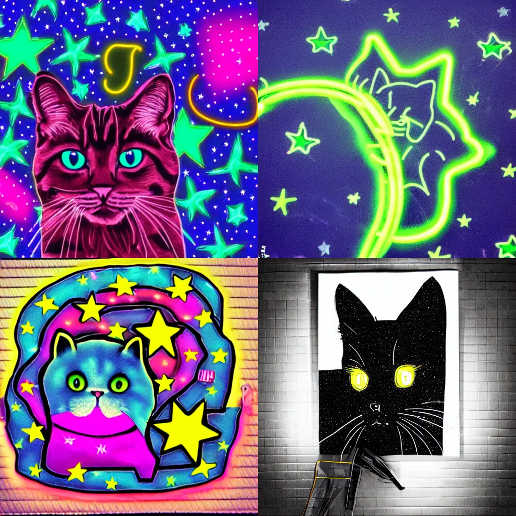 Prompt: neon stars cat