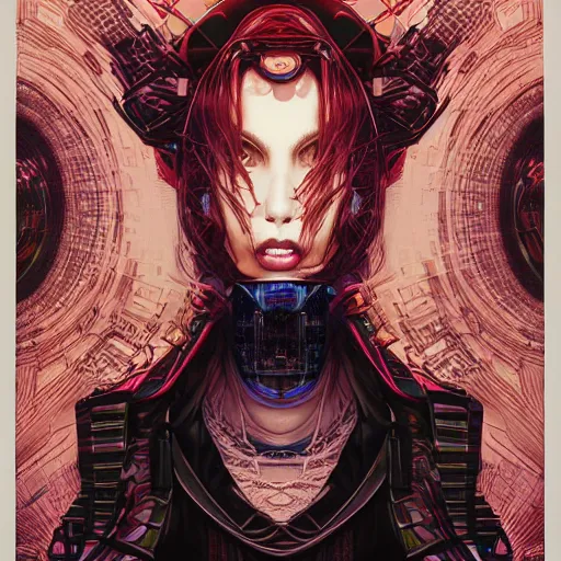 Image similar to portrait of crazy seductive cyberpunk woman, symmetrical, by yoichi hatakenaka, masamune shirow, josan gonzales and dan mumford, ayami kojima, takato yamamoto, barclay shaw, karol bak, yukito kishiro