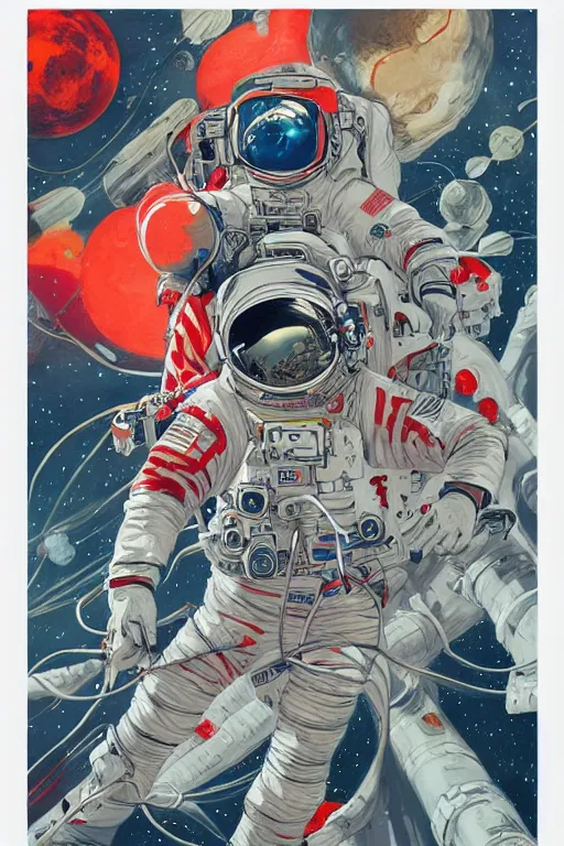 Prompt: James Jean artwork, astronaut in space, colourful