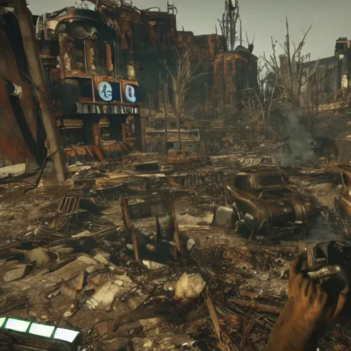 Image similar to mecca in ruins post - nuclear war in fallout 4, in game screenshot