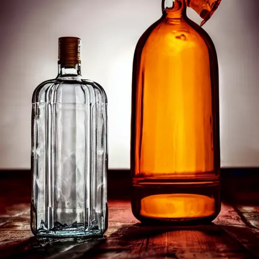 Prompt: a magazine photo of a translucent glass vodka bottle in the style of a propane cylinder