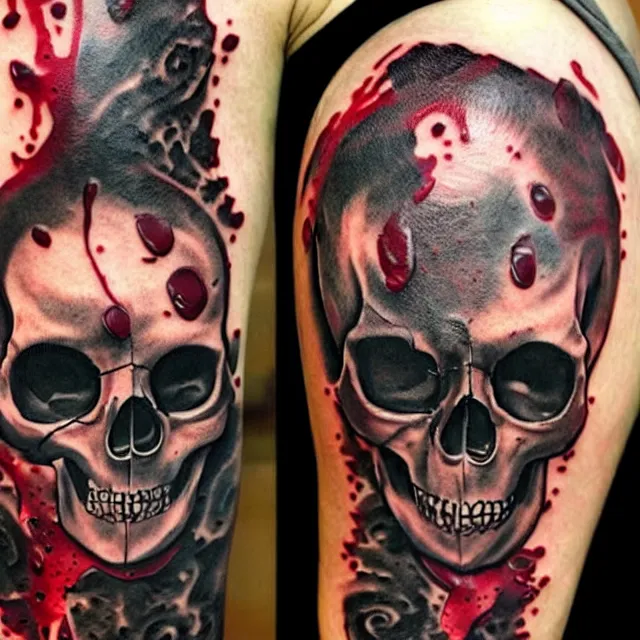 Prompt: skull covered and dripping in blood, tattoo