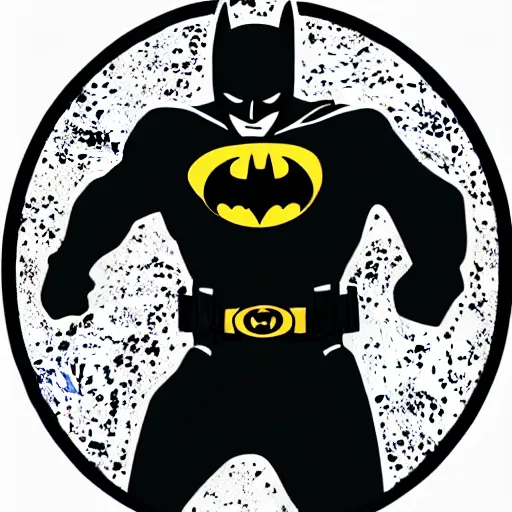 Image similar to die cut sticker, batman breakdancing in techwear splatter paint