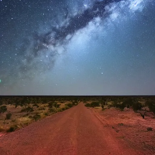 Image similar to im looking out into the outback Australia, it's night time and the night sky is amazing, ultra HD, award winning