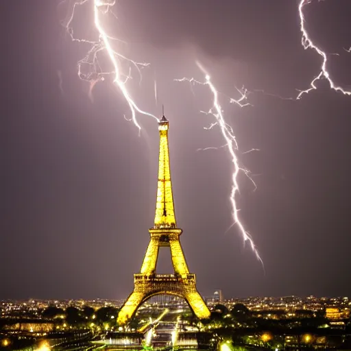 Prompt: the eiffel tower during a lightning storm