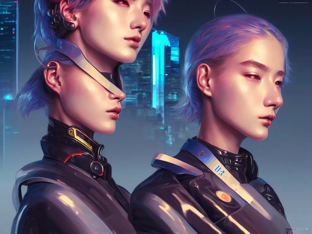 Image similar to portrait futuristic police girl, at future neon light tokyo rooftop night, ssci - fi and fantasy, intricate and very very beautiful and elegant, highly detailed, digital painting, artstation, concept art, smooth and sharp focus, illustration, art by tan zi and ayanamikodon and alphonse mucha and wlop