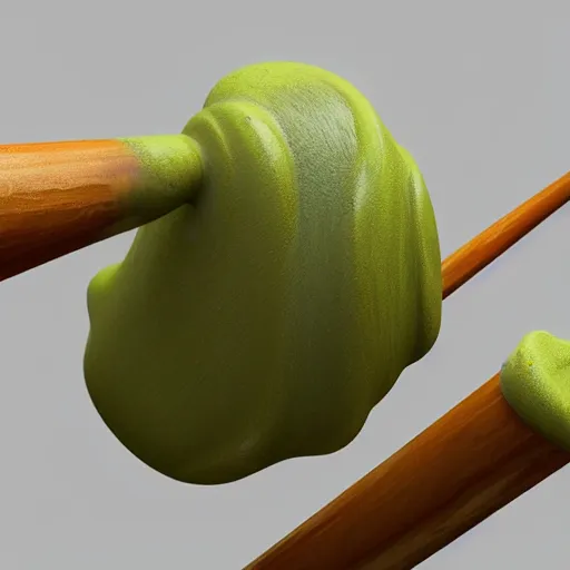 Image similar to wooden staff splattered with green slime, octane render