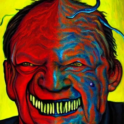 Prompt: yeltsin in the image of the devil, art in color, scary art