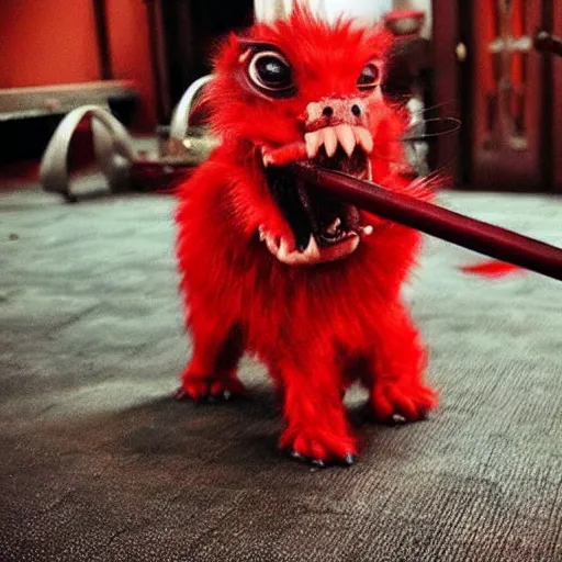 Image similar to cute palm sized blood red beast, wuxia