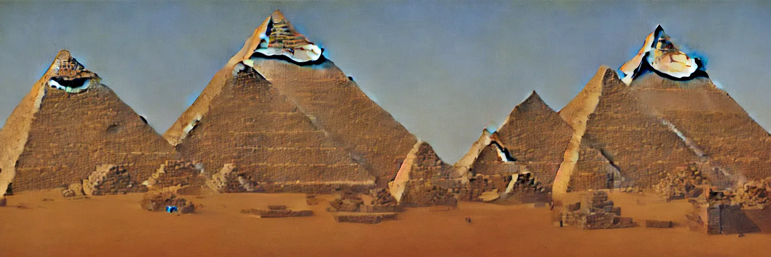 Prompt: pyramids at giza painting magritte