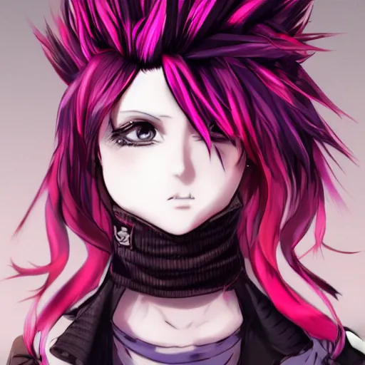 Image similar to full headshot portrait of anime woman with pink mohawk punk, digital art, drawn by WLOP, by Avetetsuya Studios, anime manga panel, trending on artstation, wearing a plaid shirt