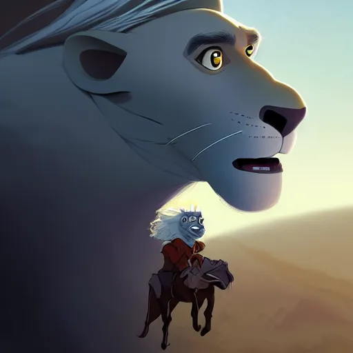 Image similar to portrait of doc brown!!!!! riding!!!!!!!! on ( ( ( ( lion king ) ) ) ), disney animation, sharp, illustration, sharp, fanart, anime key art by greg rutkowski, bloom, dramatic lighting sharp focus, cinematic, artbook, smooth, centered