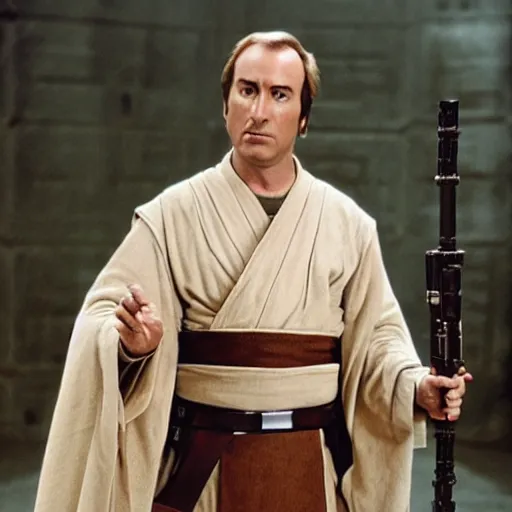 Image similar to bib Odenkirk as obi won Kenobi in the original star wars