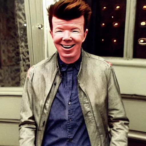 Prompt: upside down direction of a taken picture of rick astley