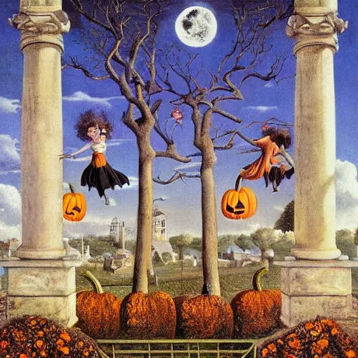 Image similar to vintage autumn halloween fantasy art by paul delvaux, james christensen, rob gonsalves and tim white