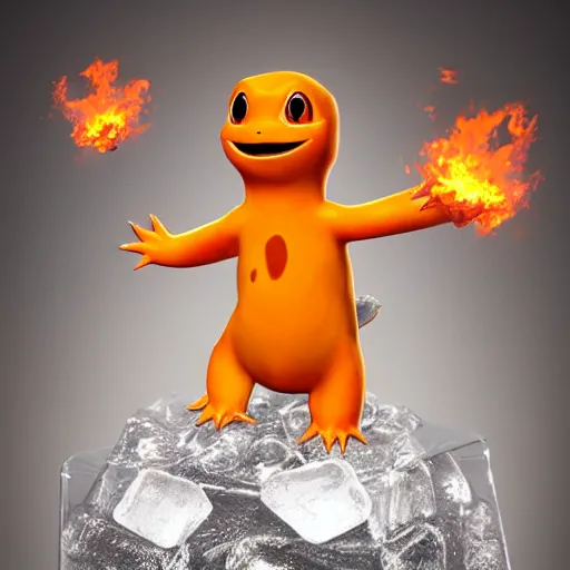 Image similar to a charmander clear ice sculpture, ultra realistic, concept art, intricate details, highly detailed, photorealistic, octane render, 8 k, 3 5 mm film