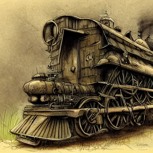 Image similar to an eerie witch locomotive, by jean - baptiste monge