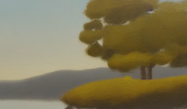 Prompt: A serene landscape with a singular building in the style of painterly.