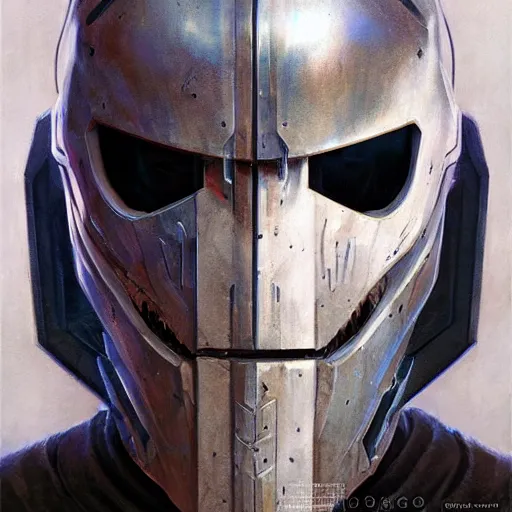 Image similar to the void slayer as a realistic cyberpunk knight, closeup portrait art by donato giancola and greg rutkowski, realistic face, digital art, trending on artstation, symmetry!!, skull helmet