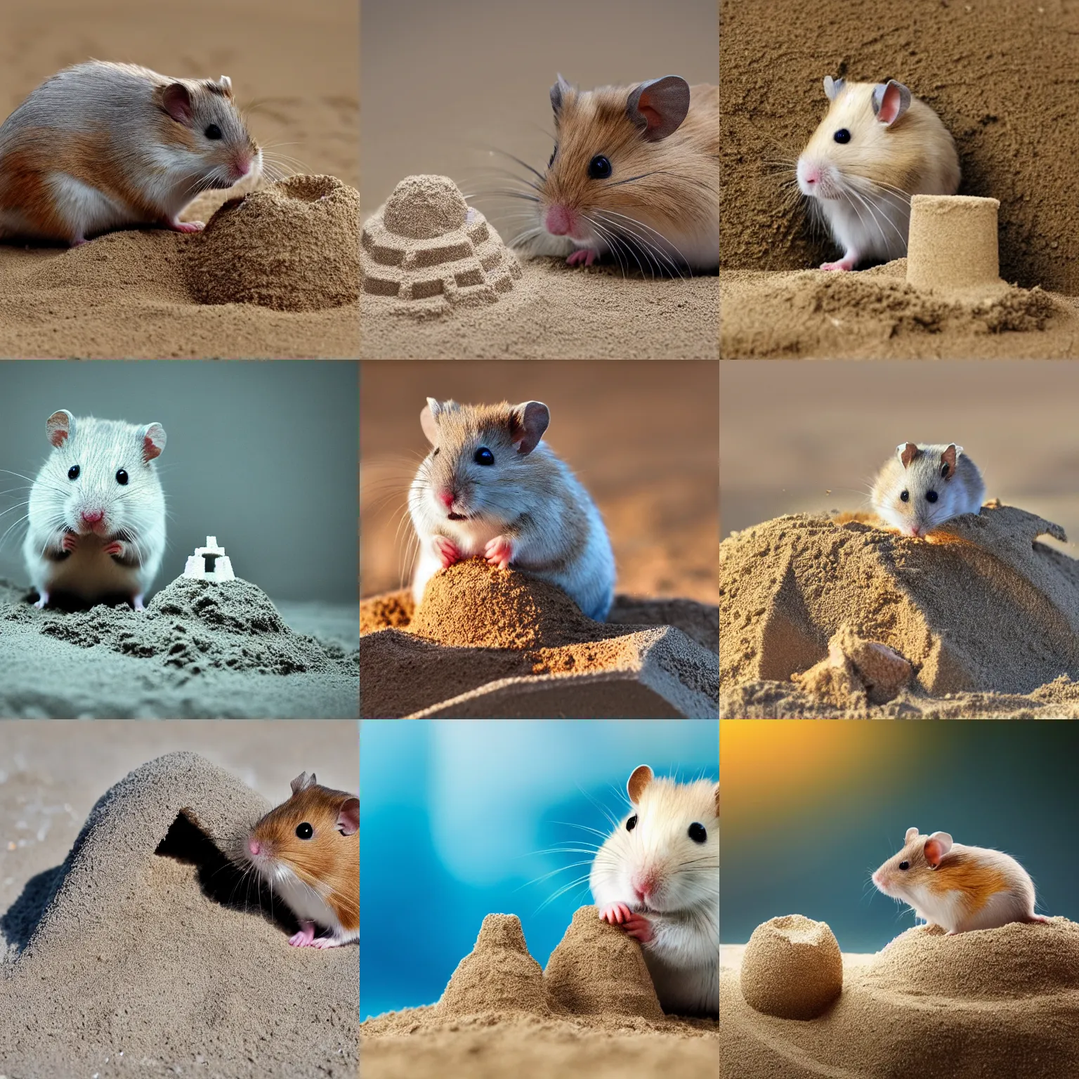 Image similar to Photo of a hamster making a sandcastle, highly-detailed 4K award-winning