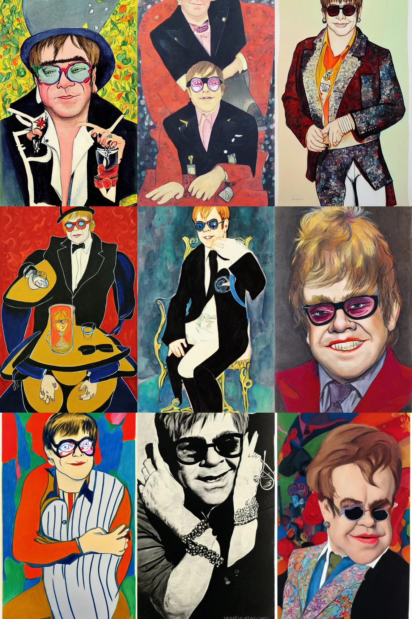 Prompt: Portrait of Elton John in 1970 by Gerda Wegener