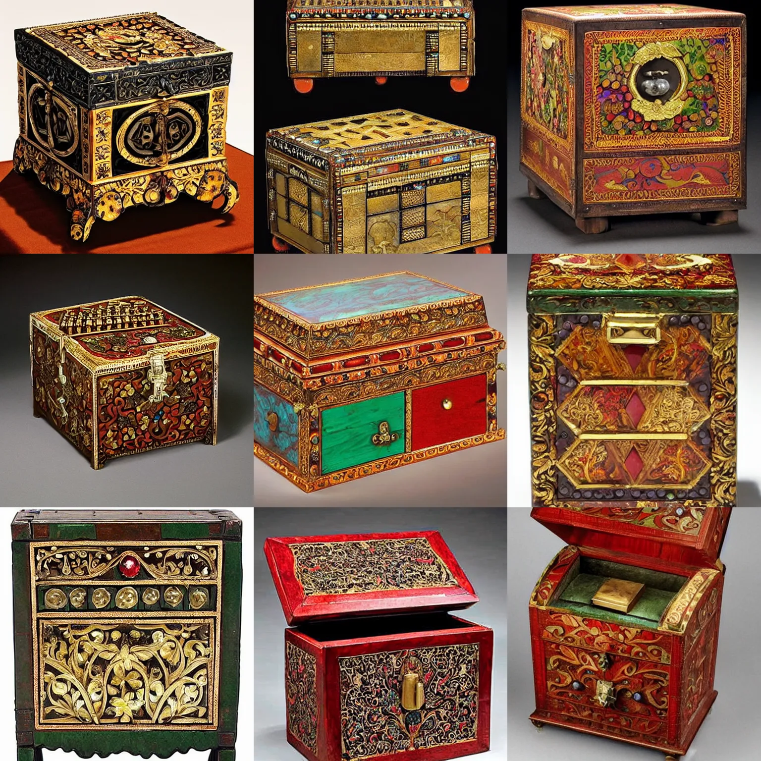 Prompt: An abracadabrus is an ornate, gemstone-studded wooden chest that weighs 25 pounds while empty. Its interior compartment is a cube measuring 1½ feet on a side.