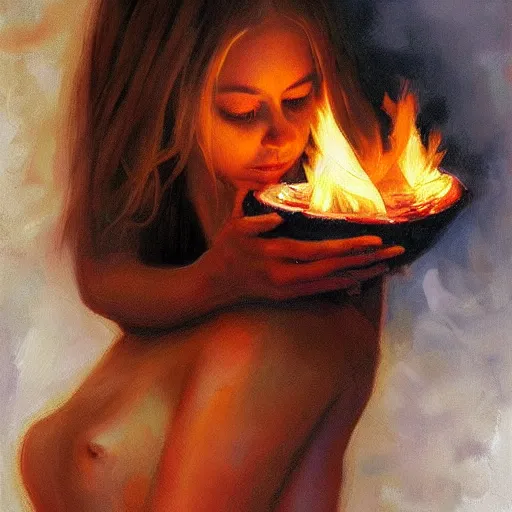 Image similar to beautiful woman cradling her child made of fire by stefan kostic, elegant, realistic, loving