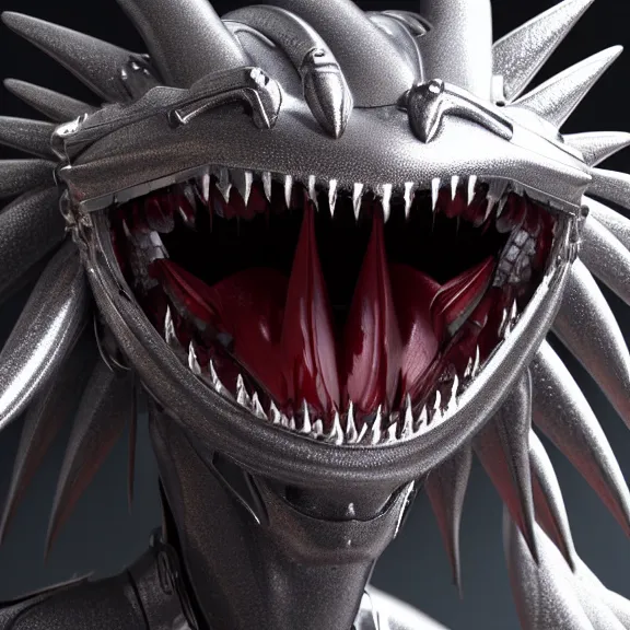 Image similar to detailed close maw shot of a gigantic goddess elegant beautiful stunning anthropomorphic hot robot mecha female dragon, eating tiny scared humans, with sleek silver metal armor and cat ears, OLED visor over eyes, micro art, vore, digital art, mawshot, dragon vore, dragon maw, furry art, high quality, 8k 3D realistic, macro art, micro art, Furaffinity, Deviantart, Eka's Portal, G6