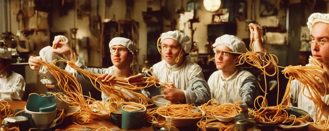 Image similar to the scientific revolution, spaghetti inspiration, aesthetic!!, small details, facial expression, intricate, canon 5 0 mm, wes anderson film, kodachrome, retro