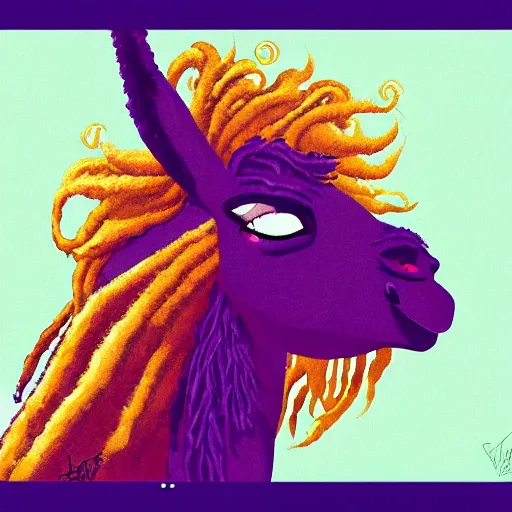 Prompt: llama with dreadlocks, heroic pose, by Katsuhiro Otomo, 4k, artstation