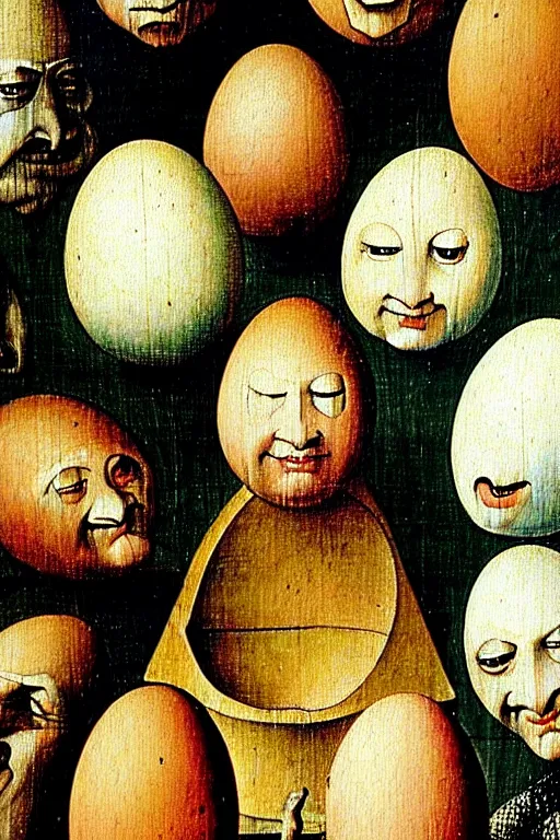 Image similar to hieronymus bosch painting of egg faces