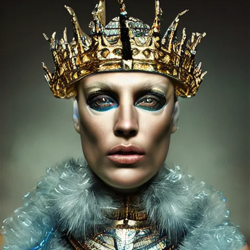 Image similar to a portrait of an athletic beautiful holographic phantom king, photographed by erwin olaf