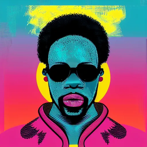 Image similar to a portrait of a beautiful african man, in retro colors, synthwave style, 2 d digital vector art