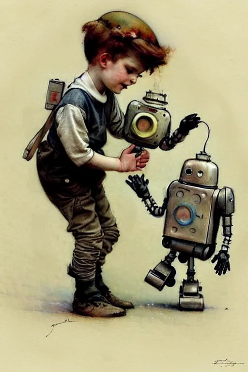 Image similar to (((((1950s boy and his robot . muted colors.))))) by Jean-Baptiste Monge !!!!!!!!!!!!!!!!!!!!!!!!!!!