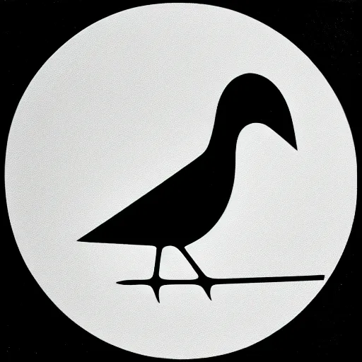 Image similar to symbolic bird with circle around it by karl gerstner, monochrome, symmetrical