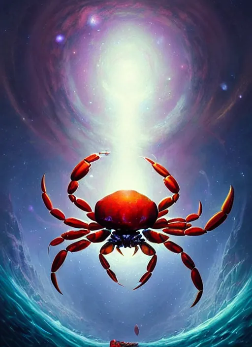 Prompt: symmetry!! cancer the crab!!!! highly detailed, high contrast, light reflection, trippy, nebula, trending on art station by artgem, by peter mohrbacher, by wlop, by ruan jia