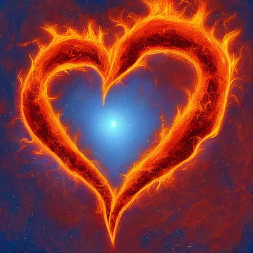 Image similar to heart in fire, digital art, beautiful, cute, sad,