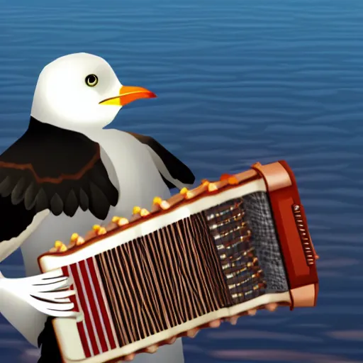 Prompt: seagull playing accordion in the style of runescape