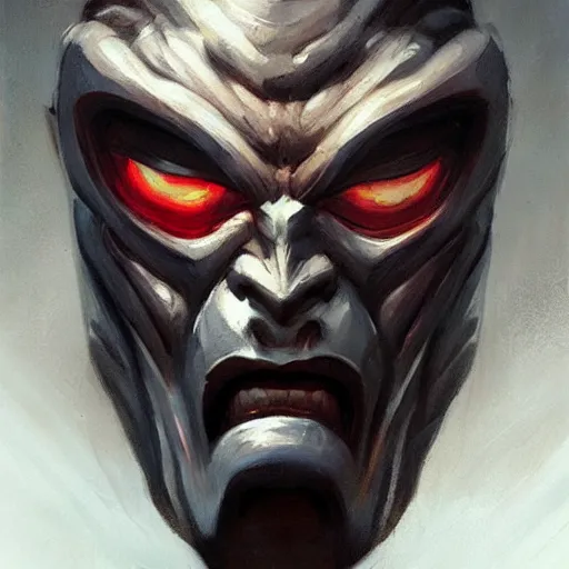 Prompt: A head-on detailed oil portrait of muscular martial artist wearing oni mask by greg rutkowski and artgerm, trending on artstation, dungeons and dragons art