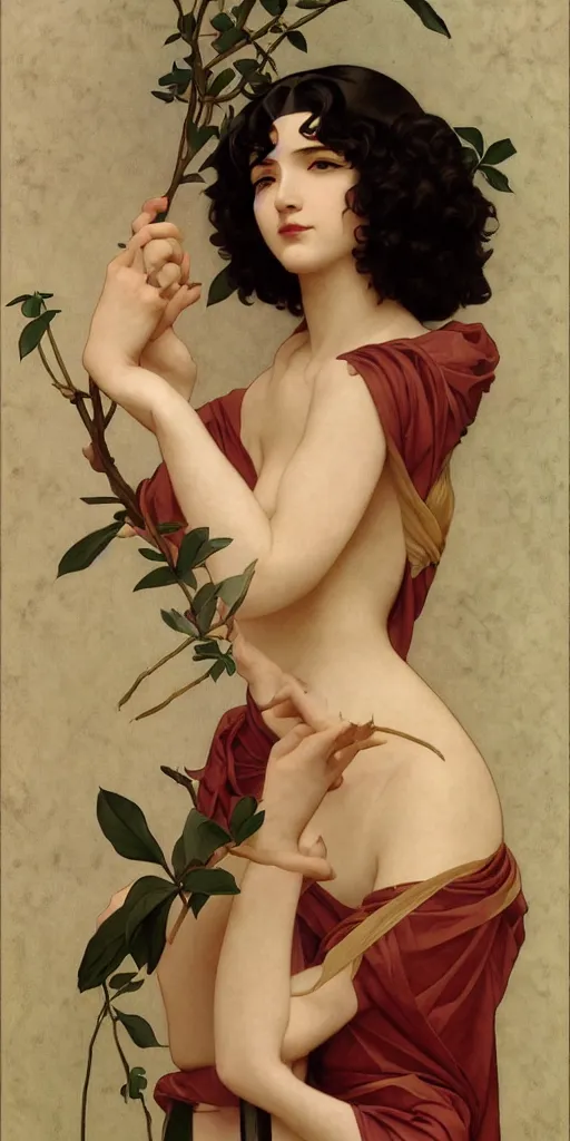 Prompt: an art deco tarot card, ikebana, minimalist, elegant, concept art, illustration, bouguereau, rutkowski, artgerm, tamara de lepika, alphonse mucha