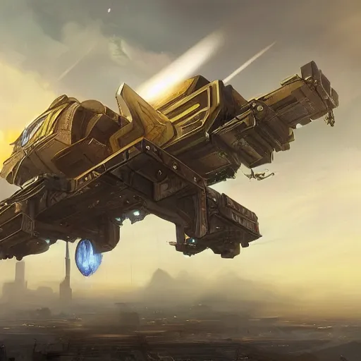 Prompt: A beautiful painting of a combine dropship flying over city 17, concept art, trending on artstation