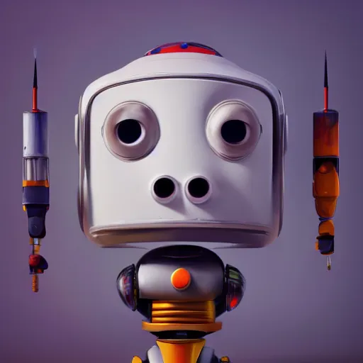 Prompt: portrait of cute robot with multiple paintbrushes, painting a canvas, pixar, galaxy, photorealism, 4 k, octane render, clean design, beautiful light