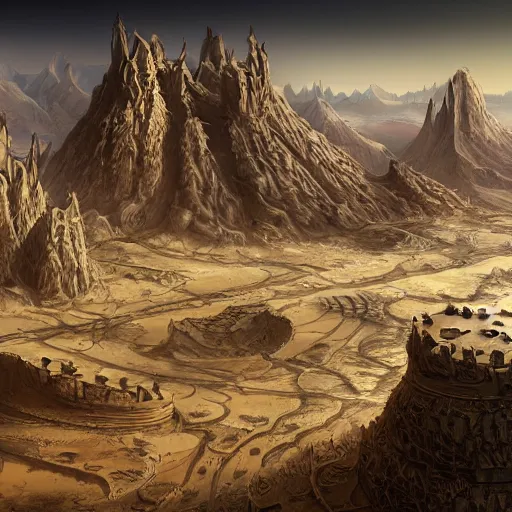 Prompt: highly detailed large kingdom in the desert, 8 k fantasy art, concept art illustration, sharp focus, intricate and smooth