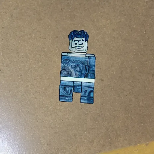 Prompt: a fossilized lego character