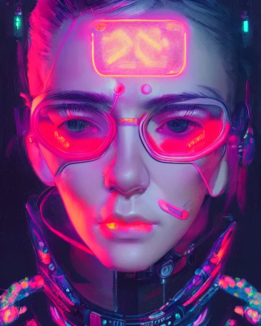 Prompt: detailed portrait neon operator woman, cyberpunk futuristic neon, reflective puffy coat, decorated with traditional japanese ornaments by ismail inceoglu dragan bibin hans thoma greg rutkowski alexandros pyromallis nekro rene maritte illustrated, perfect face, fine details, realistic shaded, fine - face, pretty face