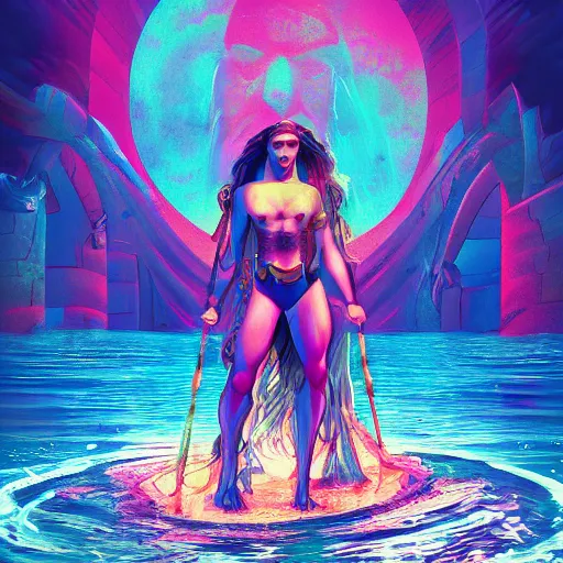 Prompt: ancient atlantis, retrowave epic art, trending on art station