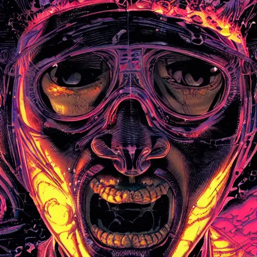 Image similar to closeup of face melting in agony, inside dark oil, frontal picture, by masamune shirow, josan gonzales and dan mumford