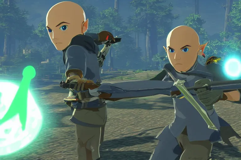 Image similar to agent 4 7 holding master sword in botw, breath of the wild screenshot