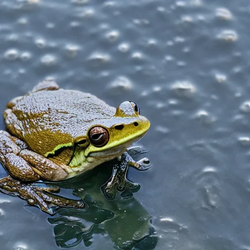 Prompt: a frog in the middle of the ocean,