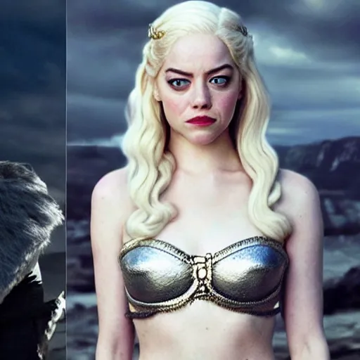 Prompt: blond Emma Stone as Daenerys Targaryen